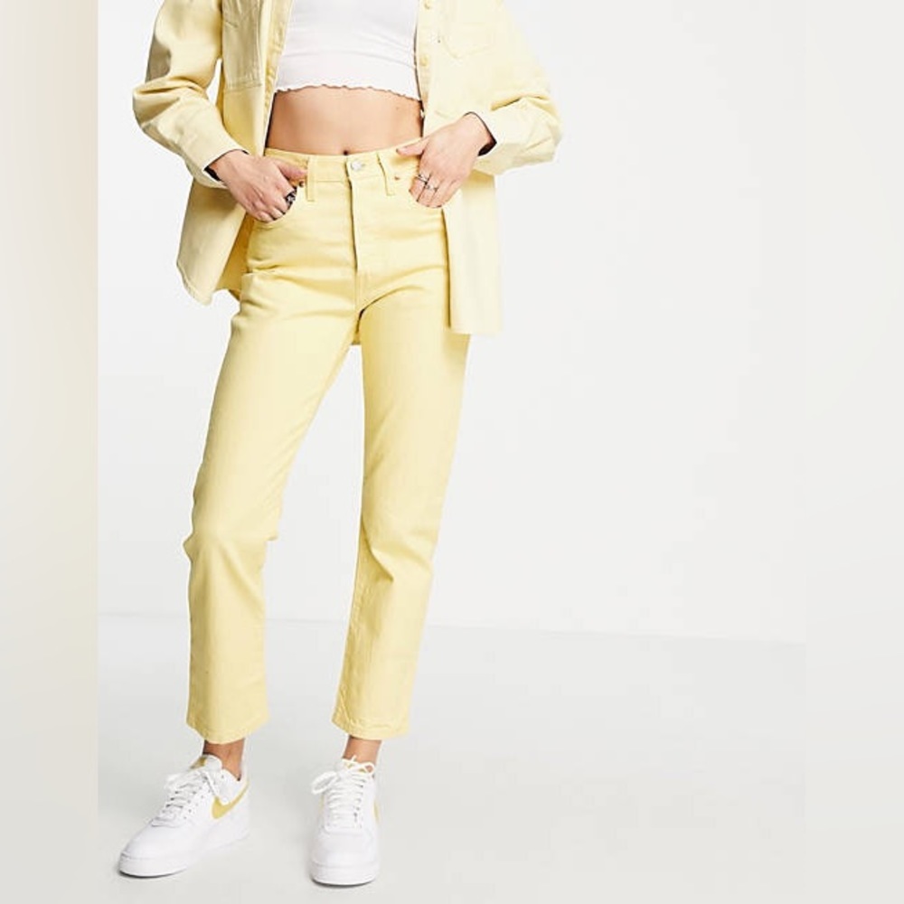 Levi’s Fresh 501 Straight Leg Hi Rise Cropped Yellow Women’s Jeans Sz 27 NWT